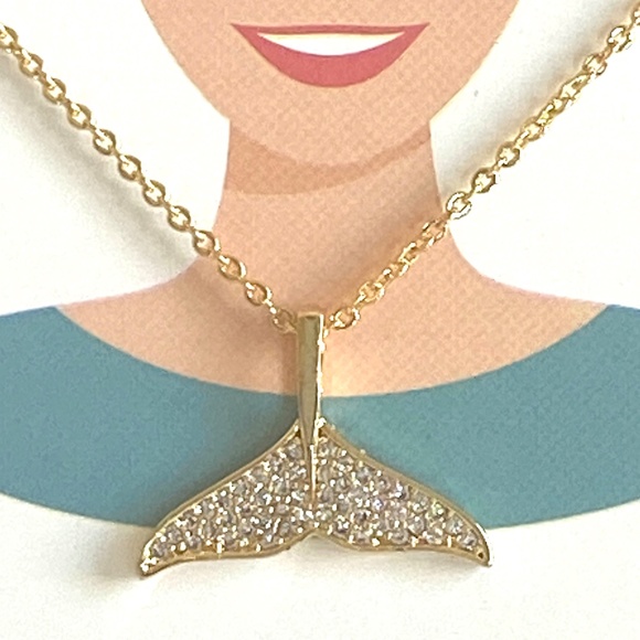Gold Plated Paver Rhinestone Whale Tail Pendant Necklace #N210 - Picture 5 of 8